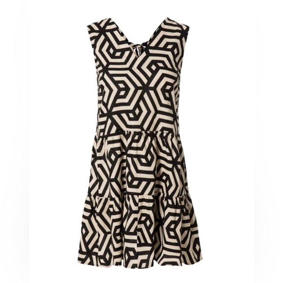 Sz M (8)esmara Womens linen dress v-neck decorative bow on back Geometric Print - Picture 2 of 9